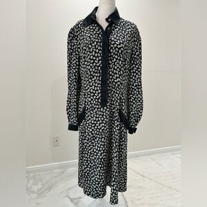 Liz Roberts Vintage Black and White Patterned Women's Dress with Pockets, Size M
